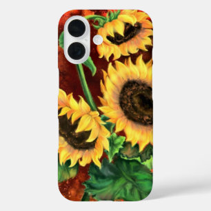Funda iPhone 16 Pintado de estuches para iPhone de tres girasoles