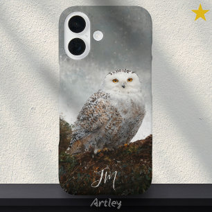 Funda iPhone 16 Pintando pájaros de búho de nieve Nombre personali