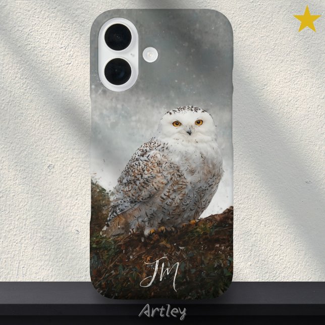 Funda iPhone 16 Pintando pájaros de búho de nieve Nombre personali (Subido por el creador)