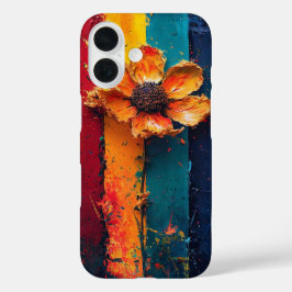 Funda iPhone 16 Pintura abstracta vibrante de flor audaz
