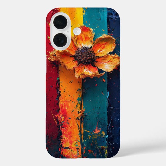 Funda iPhone 16 Pintura abstracta vibrante de flor audaz (Reverso )
