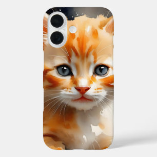 Funda iPhone 16 Pintura acuarela de un lindo gato naranja