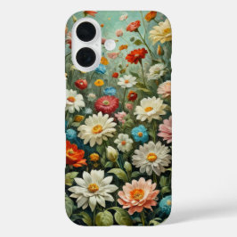 Funda iPhone 16 Pintura al óleo flores prado cubierta