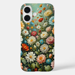 Funda iPhone 16 Pintura al óleo flores prado cubierta