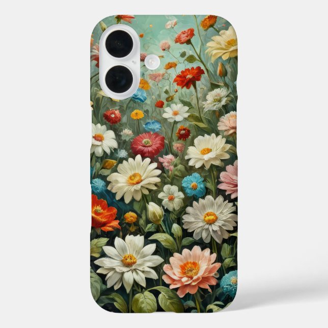 Funda iPhone 16 Pintura al óleo flores prado cubierta (Reverso )