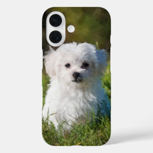 Funda iPhone 16 Pintura artística maltesa de perro con porcino