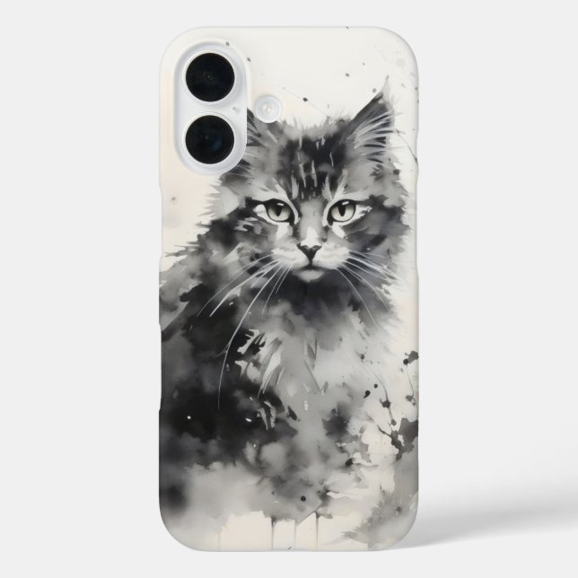 Funda iPhone 16 Pintura con tinta de gatito (Reverso )