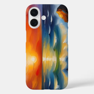 Funda iPhone 16 Pintura de aceite de la puesta de sol de los naran