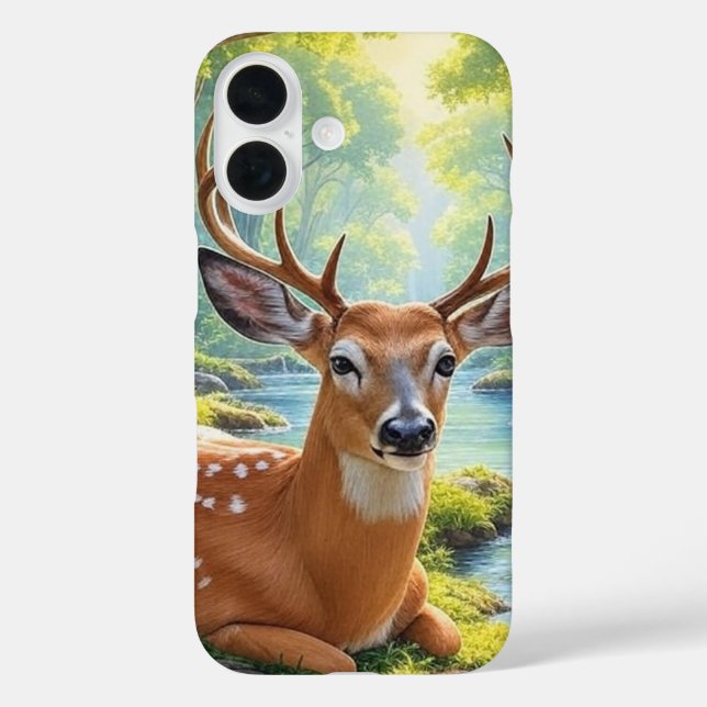 Funda iPhone 16 Pintura de bosques de venado (Reverso )
