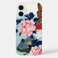 Pintura de flores de pavo real y peonías vintage