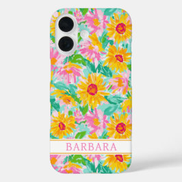 Funda iPhone 16 Pintura de girasoles modernos monogramada