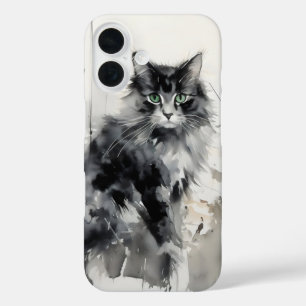 Funda iPhone 16 Pintura de tinta animal de gato