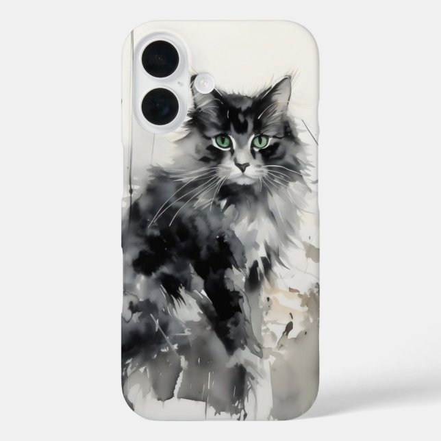 Funda iPhone 16 Pintura de tinta animal de gato (Reverso )