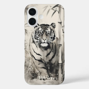 Funda iPhone 16 Pintura de tinta de tigre de bambú