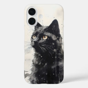 Funda iPhone 16 Pintura de tinta para animales de gato negro