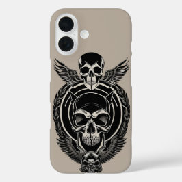 Funda iPhone 16 Pintura gótica del cráneo con detalles complicados