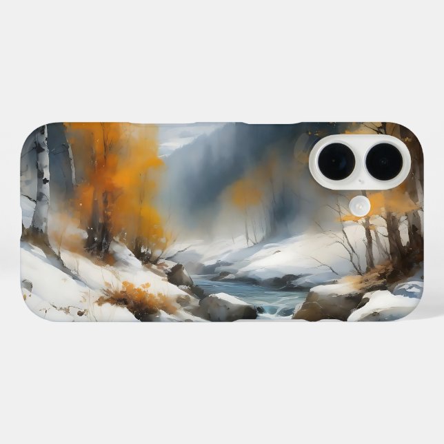 Funda iPhone 16 Pintura serena del paisaje de los ríos de invierno (Reverso (Horizontal))