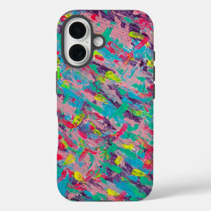 Funda iPhone 16 Pintura sintética del arcoiris abstracta