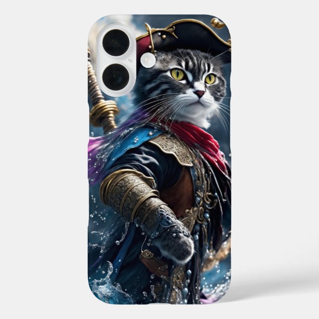 Funda iPhone 16 Pirata de gato monocromo - estuche Art iPhone (Reverso )
