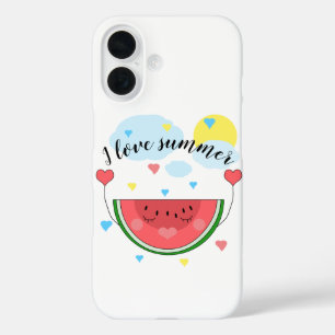Funda iPhone 16 Pista de sandía, texto "Amo el verano"