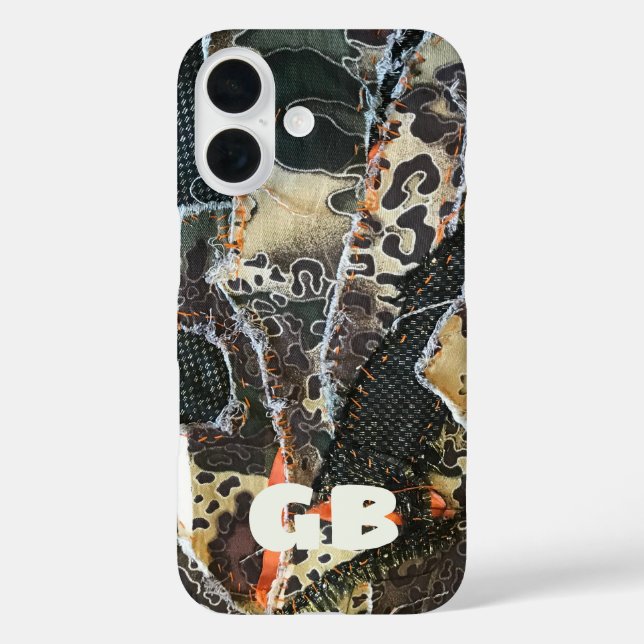 Funda iPhone 16 Pistolas de leopardo de impresión animal monograma (Reverso )
