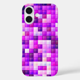 Funda iPhone 16 Pixels Pink Square Pattern