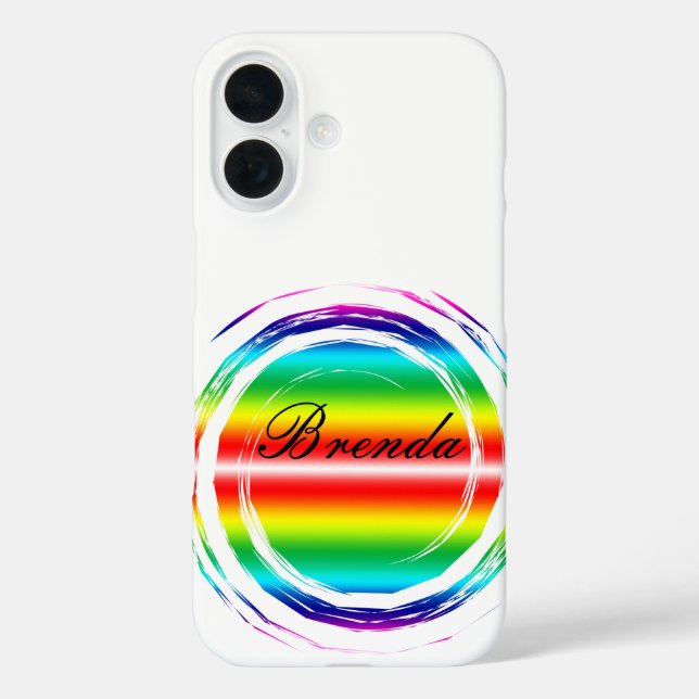 Funda iPhone 16 Placa de nombres de sol de círculo arco iris girat (Reverso )
