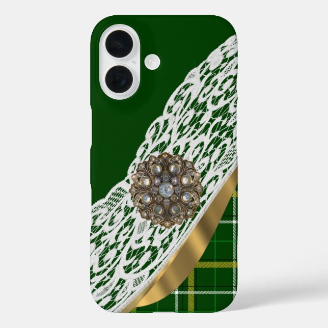 Funda iPhone 16 Placa de tartán verde (Reverso )