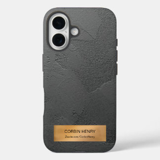 Funda iPhone 16 Placa Metálica Dorada Personalizada con Textura Ne