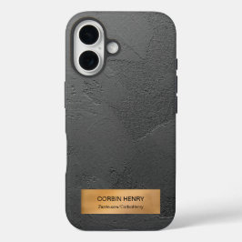 Funda iPhone 16 Placa Metálica Dorada Textura Negra Personalizada