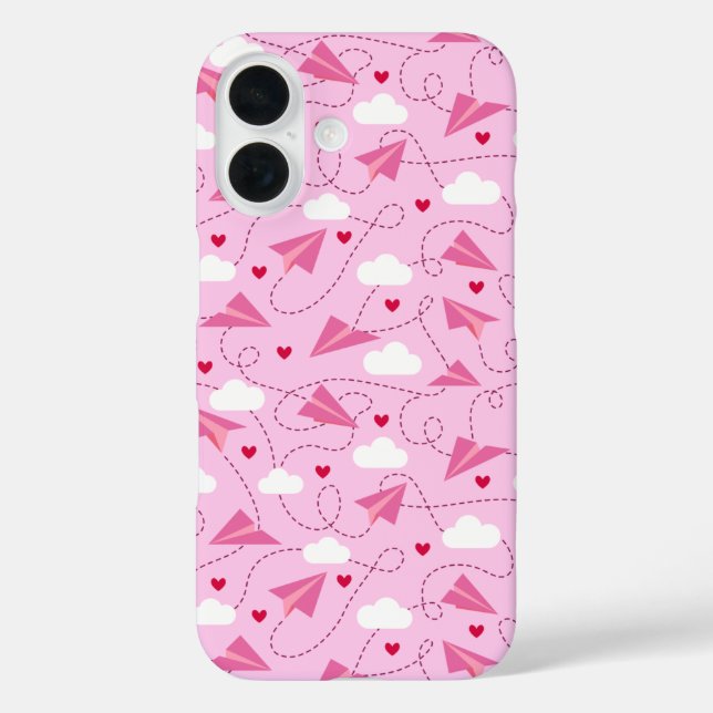 Funda iPhone 16 Placas rosadas de papel volador de San Valentín co (Reverso )