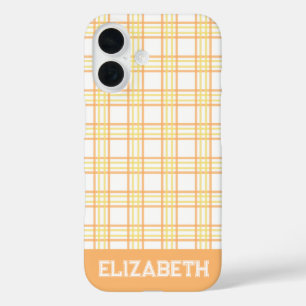 Funda iPhone 16 Plaid Varsity Moderno Elegante Fuente Naranja Amar