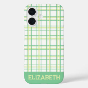 Funda iPhone 16 Plaid Varsity Moderno Elegante Fuente Verde Lima