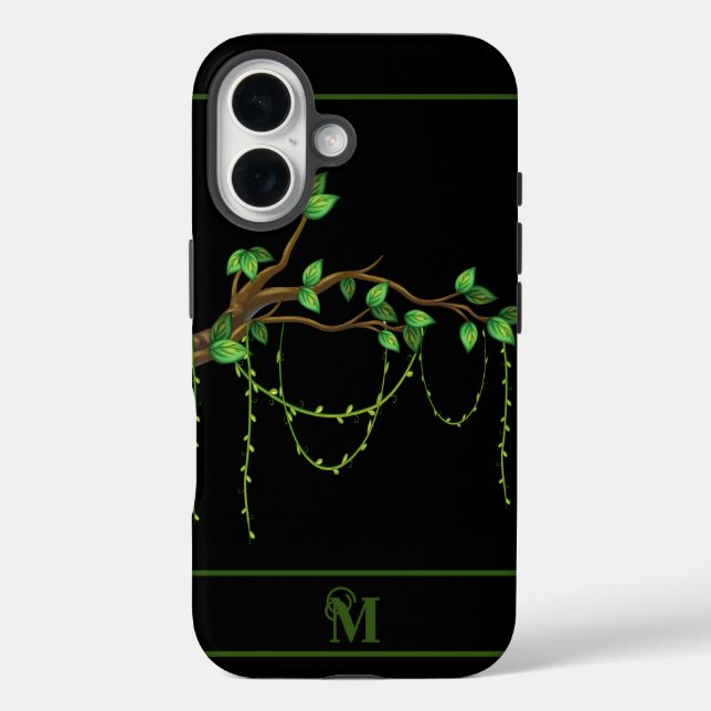 Funda iPhone 16 Planta verde simple, monogramada inicial (Reverso )