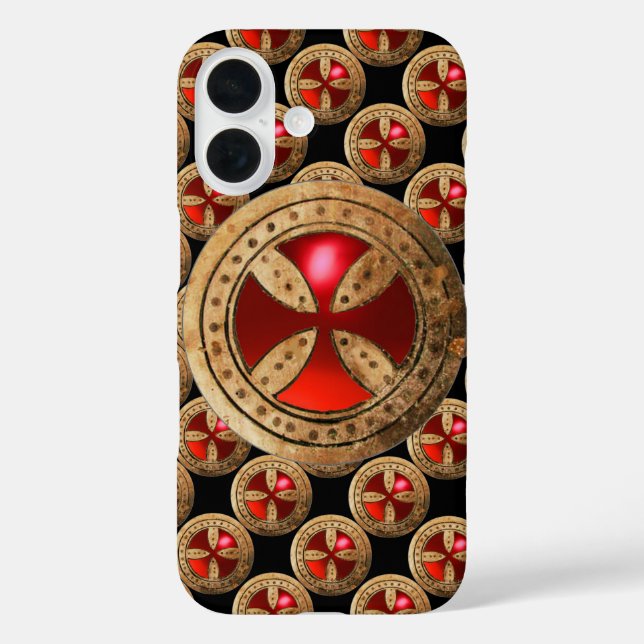 Funda iPhone 16 PLANTILLA ANTIGUA Gema de Ruby Rojo CRUZ (Reverso )