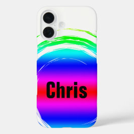Funda iPhone 16 Plantilla de nombre de círculo verde rosa azul