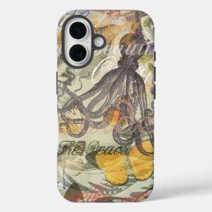 Funda iPhone 16 Playa de Pulpo Antiguo Steampunk Costero