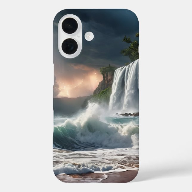 Funda iPhone 16 Playa de Waves de la cascada relámpago Cliff (Reverso )