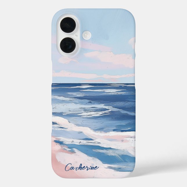 Funda iPhone 16 Playa rosa y azul Gouache Art (Reverso )