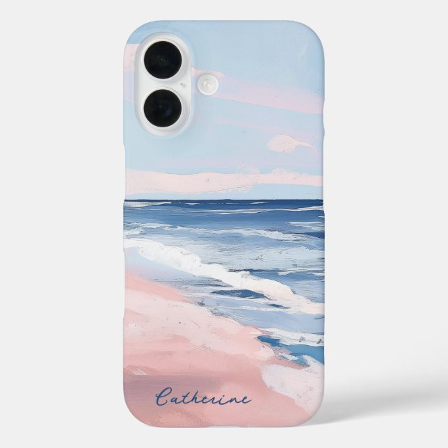 Funda iPhone 16 Playa rosa y azul Gouache Art (Reverso )