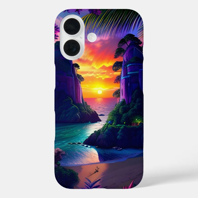 Funda iPhone 16 Playa tropical de fantasía 5 (Reverso )