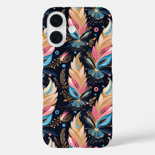 Funda iPhone 16 Plumas Elegantes Acuarela Azul Marino Rosa Y Té