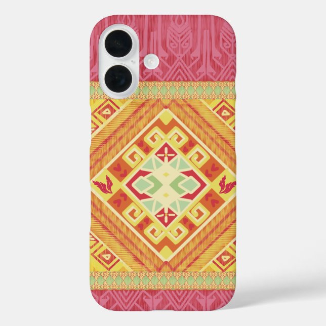 Funda iPhone 16 Plumas rojas y amarillas (Reverso )