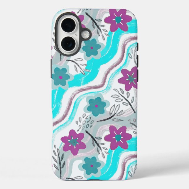 Funda iPhone 16 Plus Abstract Floral Retro Swirls (Reverso )
