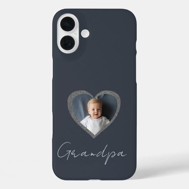 Funda iPhone 16 Plus Abuelo Corazón Gris Nieto Foto Personalizada  (Reverso )