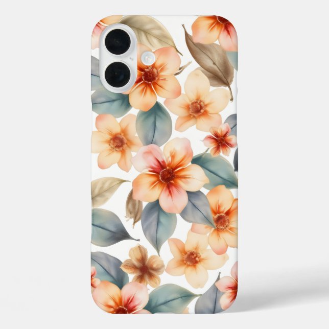 Funda iPhone 16 Plus acuarela estampado floral muestra tonos pastel sua (Reverso )