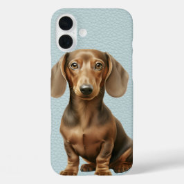 FUNDA iPhone 16 PLUS ADORABLE BROWN DACHSHUND PUPPG DOG