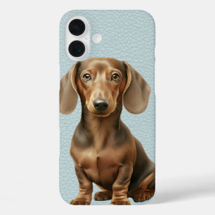 FUNDA iPhone 16 PLUS ADORABLE BROWN DACHSHUND PUPPG DOG