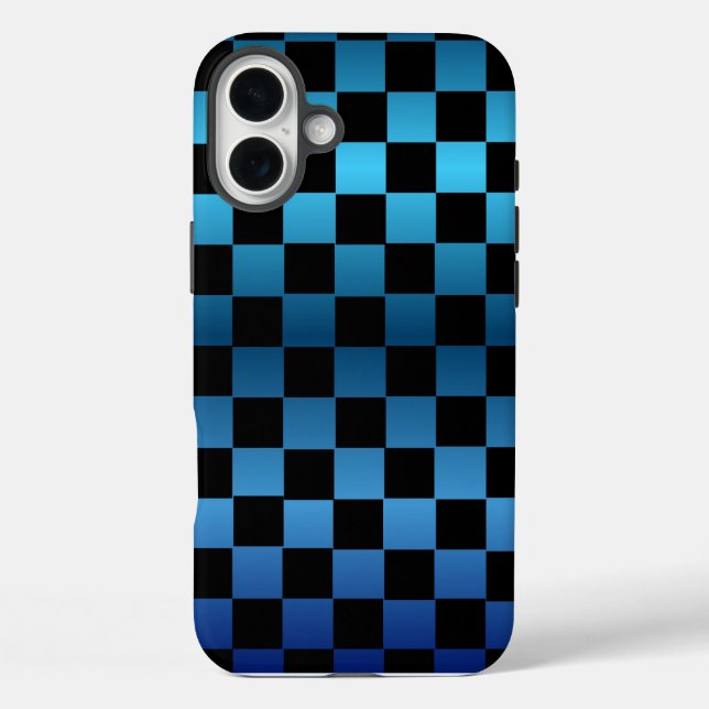 Funda iPhone 16 Plus Aesthetic black and blue checkerboard retro (Reverso )
