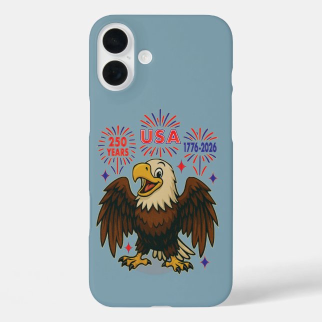 Funda iPhone 16 Plus Águila calva con fuegos artificiales - EE. UU. 250 (Reverso )